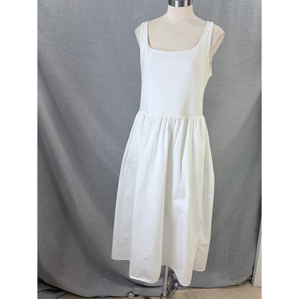 Spanx White Square Neck Drop Waist Midi Dress XL Smoothing Bodice